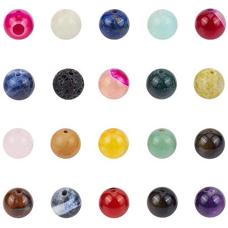 NBEADS 100g Random Mixed Natural Gemstone Beads, 15 Different Materials 8mm Round Loose Natural Amazonite Amethyst Jade Lava Spacer Beads with 1mm Hole for DIY Bracelet Necklace Jewelry Making
