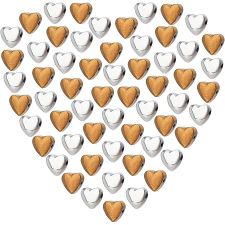 PandaHall Elite 152pcs Heart Spacer Beads, 2 Colors 6x6mm Smooth Luster Loose Beads Metallic Golden Platinum Synthetic Hematite Beads for Earring Bracelet DIY Valentine's Day Jewelry Gifts, 1mm Hole