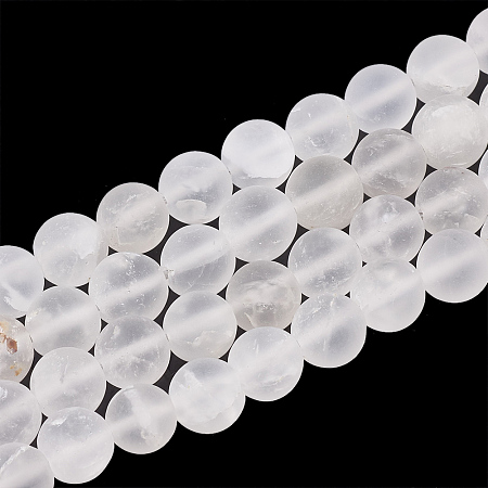 Honeyhandy Natural Quartz Crystal Beads Strands, Frosted, Round, 6mm, Hole: 1mm, about 63pcs/strand, 15.5 inch
