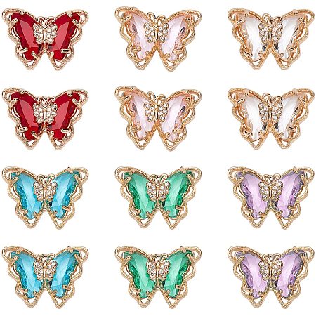 NBEADS 12 Pcs Butterfly Pendants, Cubic Zirconia Butterfly Dangle Charms, Colorful Butterfly Charms for Necklace Bracelet Earrings Jewelry Making, 6 Colors