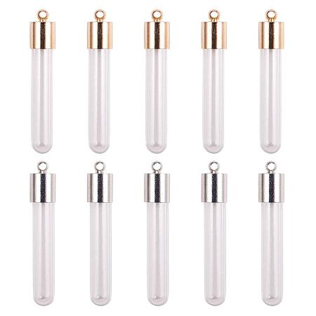 PandaHall Elite 16 pcs 30mm Clear Glass Bottles Hanging Tube Wish Bottles with Golden/Silver Metal Caps for Necklace Pendant Jewelry Making