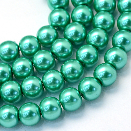Baking Painted Pearlized Glass Pearl Round Bead Strands, Light Sea Green, 10~11mm, Hole: 1.5mm; about 85pcs/strand, 31.4 inches1.5mm