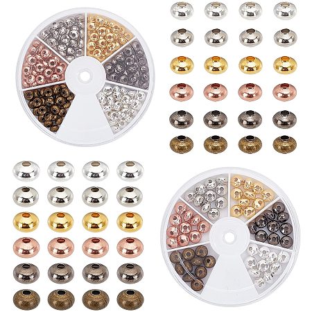 Pandahall Elite 240pcs 6 Color Spacer Beads Rondelle Loose Beads Smooth Ball Beads, 6mm, 8mm Iron Metal Beads for Bracelet Necklace Handcrafted Gift DIY Jewelry Craft Making