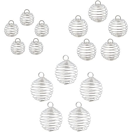 SUNNYCLUE 60Pcs 3 Sizes Cage Pendants Round Hollow Spiral Bead Cages Charms Findings Iron Wire Lava Stone Holder for DIY Earring Necklace Bracelet Jewellery Making Crafts
