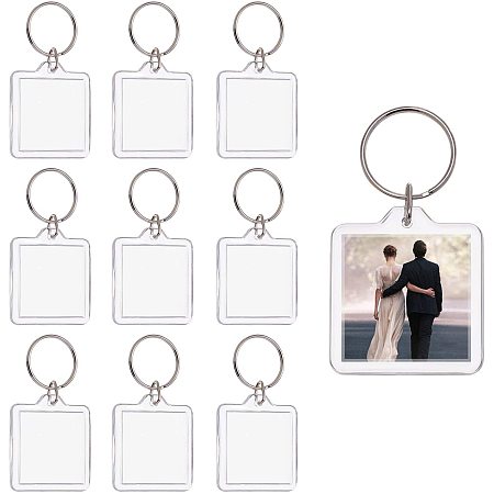 PandaHall Elite 30 Sets Acrylic Photo Snap in Keychain 44x40x6mm Square Custom Blank Photo Keyring DIY Picture Frames Clear