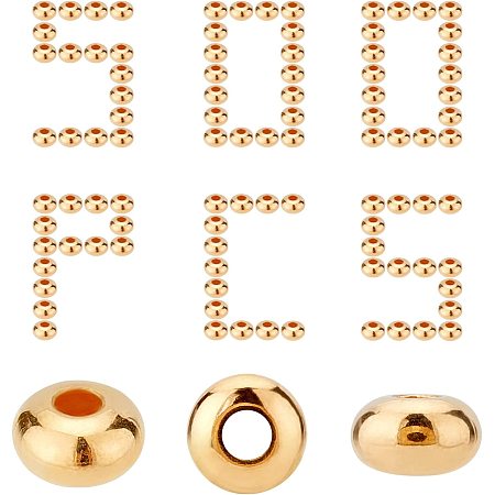 CREATCABIN 1 Box 500pcs 18k Gold Plated Round Spacer Bead for Jewelry Making Flat Disk Beads Brass Golden Rondelle Beads for Summer Bracelet Necklace Earring Making Crafting