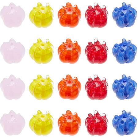 OLYCRAFT 20Pcs Lampwork Beads Flower Spacer Beads Handmade Lampwork Glass Loose Beads Spacer Beads for Jewelry Making DIY Crafting - 5 Colors