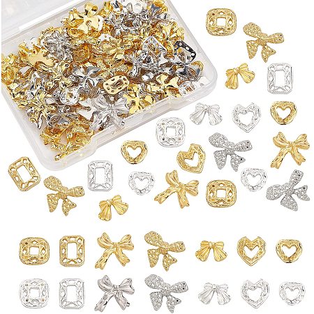 OLYCRAFT 140pcs Resin Fillers Bowknot Heart Resin Charms Hollow Rectangle Heart Square Alloy Cabochons Alloy Epoxy Resin Supplies Nail Art Decoration Epoxy Resin Filling Material - Golden & Sliver