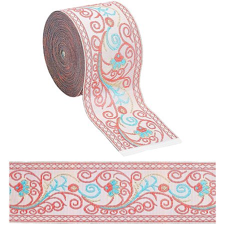 GORGECRAFT 7.65 Yard Embroidered Jacquard Ribbon 2 Width Vintage Embroidered  Ribbon Floral Woven Trim Fabric for Embellishment Craft Supplies, Pink 