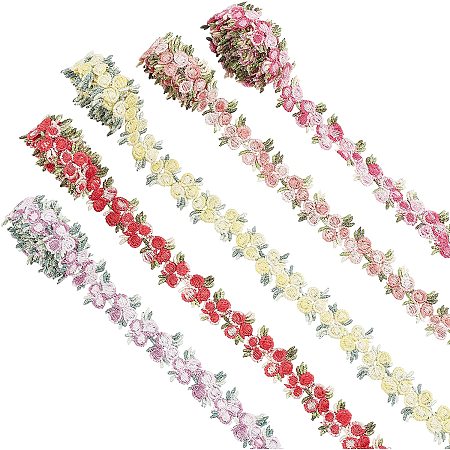 Pandahall Elite 5 Colors Floral Lace Trim Rose Flower Ribbon Trim Decorating Embroidered Trim Polyester Trim Ribbon for Wedding Appliques Sewing Craft Upholstery Curtain Dolls, 20mm/0.78