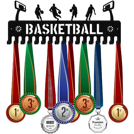 GLOBLELAND Basketball Medal Holder Display Hanger Rack Frame for Sport Race Metal Medal Hanger for Basketball Competitions,15.75x6Inches