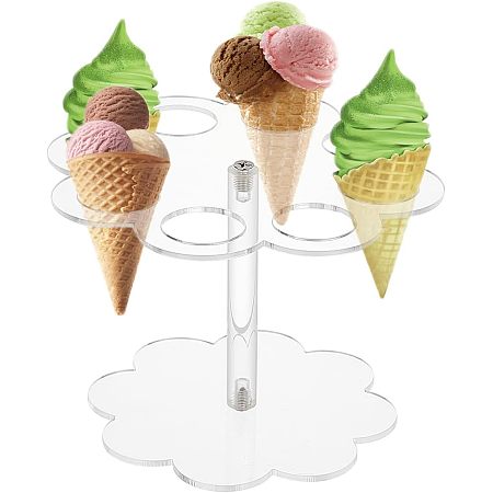 AHANDMAKER Ice Cream Cone Holder with 8 Holes, Acrylic Cone Display Stand, Clear Food Cone Stand, Waffle Display Stand, Hand Roll Sushi Stand Rack for Birthday Wedding Anniversary Parties