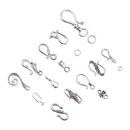 PandaHall Elite 50 Sets 10 Styles Antique Silver Tibetan S Hook Ring Toggle Clasps End Clasps for Bracelet Necklace Jewelry Making