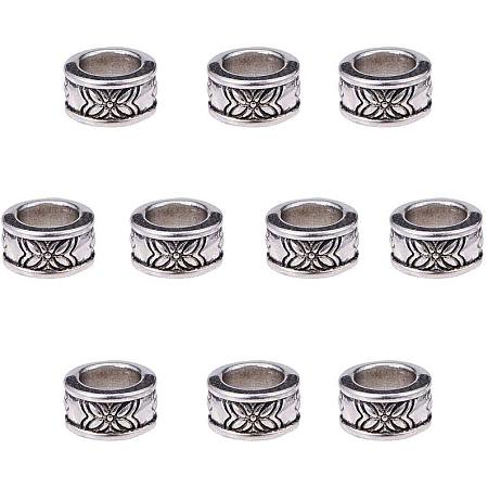 PandaHall Elite 100pcs Rondelle Spacer Beads Tibetan Alloy Antique Silver European Large Hole Spacers for Bracelet Necklace DIY Jewelry Making, 8mm, Hole: 5mm