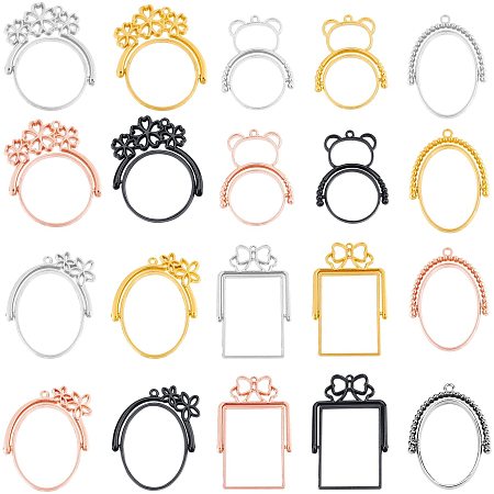 SUNNYCLUE 20Pcs 5 Styles Open Bezel Pendants Alloy Hollow Frame Charms Flat Round Rectangle Rotatable Open Back Pendant for DIY Epoxy Resin Accessories Necklaces Earrings Making Supplies