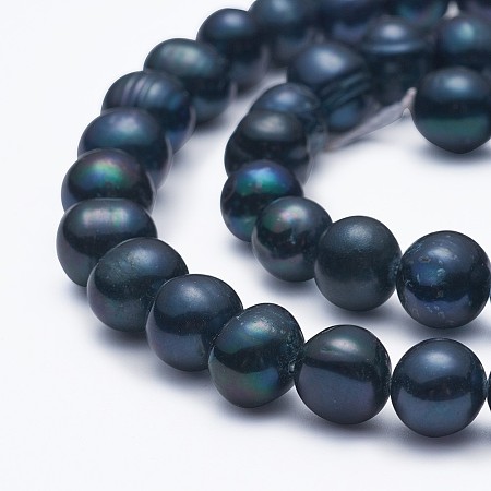 ARRICRAFT Natural Cultured Freshwater Pearl Beads Strands, Dyed, Potato, Prussian Blue, 7~8mm, Hole: 0.6mm, about 56pcs/strand, 14.17 inches(36cm)