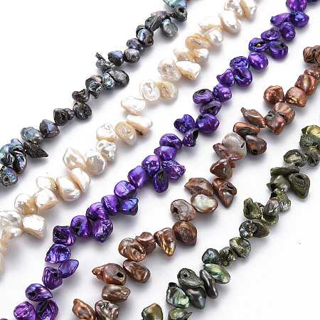 Arricraft Natural Keshi Pearl Beads Strands, Cultured Freshwater Pearl, Dyed, Nuggets, Mixed Color, 7~13x7~10x3~7mm, Hole: 0.5mm, about 64~66pcs/strand, 14.96 inch(38cm)