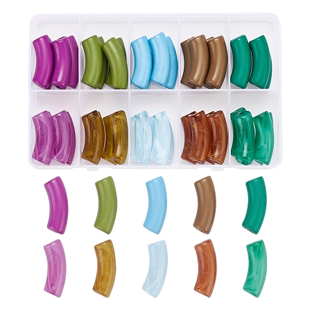 130g 10 Style Opaque & Imitation Gemstone Acrylic Beads, Curved Tube, Mixed Color, 34.5x13x11mm, Hole: 3.5mm, about 4pcs/13g, about 13g/style