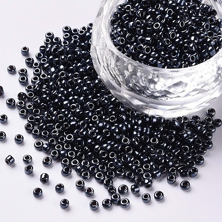 Honeyhandy Glass Seed Beads, Opaque Colors Lustered, Round, Prussian Blue, 2mm, Hole: 1mm, about 30000pcs/pound