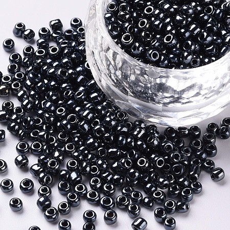 Honeyhandy Glass Seed Beads, Opaque Colors Lustered, Round, Prussian Blue, 3mm, Hole: 1mm, about 10000pcs/pound