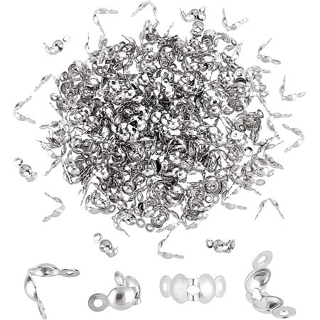 CHGCRAFT 260pcs 304 Stainless Steel Bead Tips Silver Calotte Ends Clamshell Knot Cover for Jewelry Making DIY Crafts