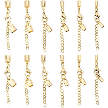 UNICRAFTALE 12 Sets 6 Sizes About 30-37mm Golden Extender Chain Stainless Steel Chains Extender with Cord Ends and Alloy Lobster Claw Clasps Chain Extension Tails for Jewelry