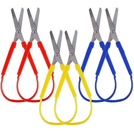 NBEADS 6 Pcs 3 Colors Mini Loop Scissors, Adaptive Design Self Opening Stainless Steel Scissors Easy Grip Scissors for Teens and Students