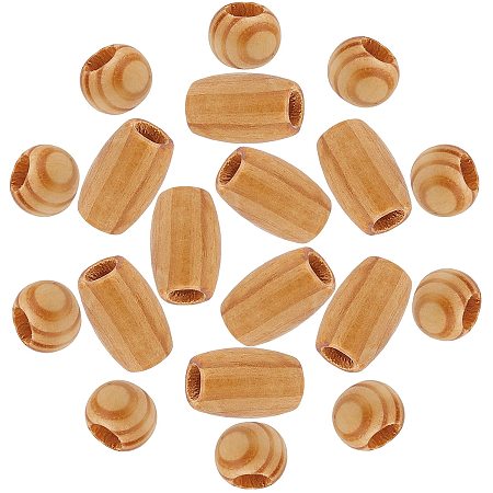 SUNNYCLUE 40Pcs 2 Styles Wood Large Hole Beads Natural Wooden Rondelle Barrel Spacer Loose Beads Tube Shape for Hair Styling Bracelets DIY Crafts Jewelry Making Supplies