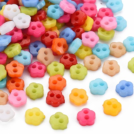 Honeyhandy 2-Hole Plastic Buttons, Flower, Mixed Color, 6x6x2mm, Hole: 1.5mm
