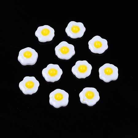 Honeyhandy Opaque Resin Cabochons, Play Food, Imitation Food, Fried Egg, White, 6x6.5x2mm