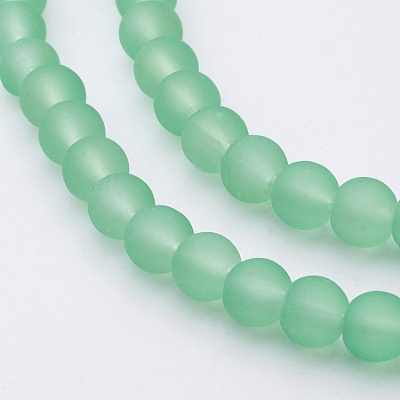 Honeyhandy Transparent Glass Bead Strands, Frosted, Round, Pale Green, 6mm, Hole: 1.3~1.6mm, about 140pcs/strand, 31.4 inch