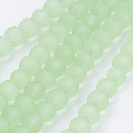 Arricraft Transparent Glass Bead Strands, Frosted, Round, Pale Green, 8mm, Hole: 1.3~1.6mm, about 99pcs/strand, 31.4 inches