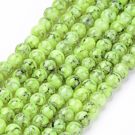 Arricraft Spray Painted Glass Bead Strands, Round, Green Yellow, 6mm, Hole: 1.3~1.6mm, about 133pcs/strand, 31.4 inches