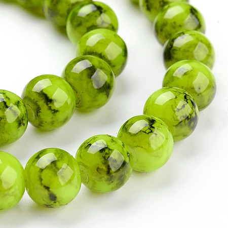 Honeyhandy Spray Painted Glass Bead Strands, Round, Green Yellow, 8mm, Hole: 1.3~1.6mm, about 100pcs/strand, 31.4 inch