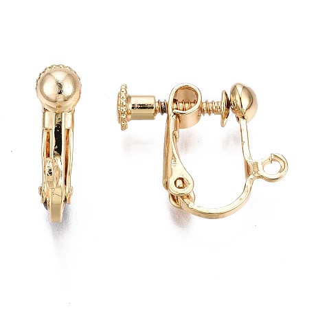 Honeyhandy Brass Clip-on Earring Findings, with Loop, Real 18K Gold Plated, 19x16x4.5mm, Hole: 1.6mm