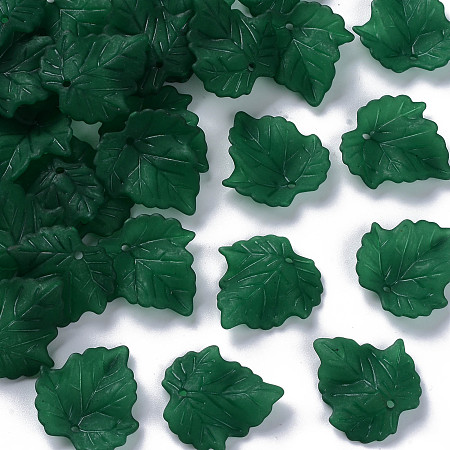 Honeyhandy Autumn Theme Transparent Frosted Acrylic Pendants, Maple Leaf, Dark Green, 24x22.5x3mm, Hole: 1mm