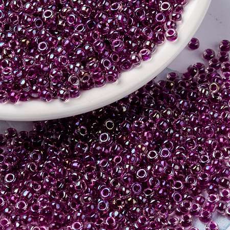 Honeyhandy MIYUKI Round Rocailles Beads, Japanese Seed Beads, (RR3529) Fancy Lined Magenta, 8/0, 3mm, Hole: 1mm, about 422~455pcs/10g