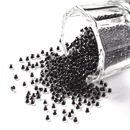 FGB 11/0 Transparent Glass Seed Beads, Inside Color, Black, 2.3x1.5mm, Hole: 1mm, about 5300pcs/50g