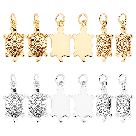 SUPERFINDINGS 12Pcs 2 Colors Brass Cubic Zirconia Pendants Tortoise Micro Pave Clear Cubic Zirconia Charms Gold and Platinum CZ Stone Charms for Necklace Bracelet Jewelry Making