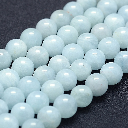 Honeyhandy Natural Aquamarine Beads Strands, Grade AB+, Round, 8mm, Hole: 1mm, about 49pcs/strand, 15.5 inch(39.5cm)