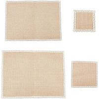 AHANDMAKER 4pcs Natural Jute Woven Placemats, Rectangle and Square Jute Burlap Placemats and Coaster Set Christmas Woven placemats Farmhouse Rustic Table Mat for Dining Wedding Kitchen Home Decor