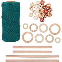 SUPERFINDINGS 1 Roll Macrame Cotton Cord 4mmx109yard Cotton Rope Craft Cord with 4pcs Wooden Stick 8pcs Wooden Linking Ring 20pcs Wooden Beads for Wall Hanging Weaving Tapestry DIY Craft