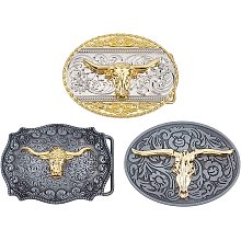 OLYCRAFT 3Pcs Bull Western Belt Buckle Bronze & Golden Cowboy Belt Buckle Western Rodeo Bull Buckle Cool Heavy Animal Alloy Smooth Buckle with Floral for Men - 3 Styles