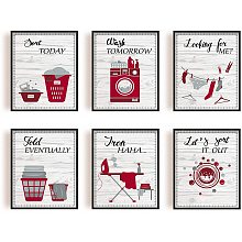 ARRICRAFT 6 PCS/Set Canvas Prints Laundry Room Theme Canvas Art Red Laundry Inspirational Painting Decorative Wall Art Pictures for Laundry Wall Decor 9.8"x7.8" (No Frame)