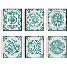 SUPERDANT Bohemian Unframed Canvas Prints Geometric Pattern Wall Decor Minimalist Abstract Modern Neutral Green Wall Art Prints for Living Room Bedroom 6 Pieces