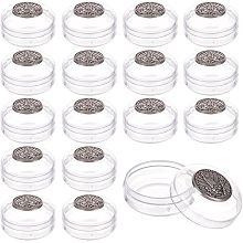 BENECREAT 20pcs Virgin Mary Ornament Round Storage Boxes Containers, 1.24inch Round Transparent Plastics Display Boxes with Antique Silver Metal Sheet for Rosary Beads Jewelry Storage