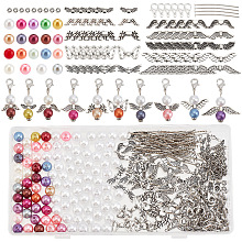 ARRICRAFT DIY Fairy Keychain Making Kit, Including Zinc Alloy Lobster Claw Clasps, Tibetan Style Alloy Wing & Imitated Pearl Acrylic Beads, Antique Silver, 360Pcs/box