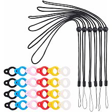 GORGECRAFT 30PCS Anti-Lost Necklace Lanyard Set Include 6PCS Black Neck Lanyard Necklace Straps Pendant and 24PCS 8mm 6 Colors Silicone Rubber Rings Band Holder for Women Men