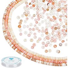 PandaHall Elite 2000pcs Natural Shell Beads 5~6mm Flat Disc Beads with 4.92 Yard Elastic Crystal Thread 1mm Beading String, Work with Clay Beads for Stretchy Friendship Bracelet Anklet Choker, 3 Colors