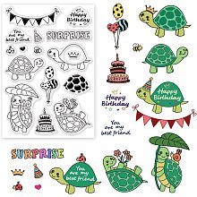 BENECREAT Happy Birthday Themed Clear Stamps,6.3x4.3inch Surprise Turtle Balloon Cake Bee Banner Pattern Silicone Seal Stamp for Paper Card Photo Album Crafting Supplies